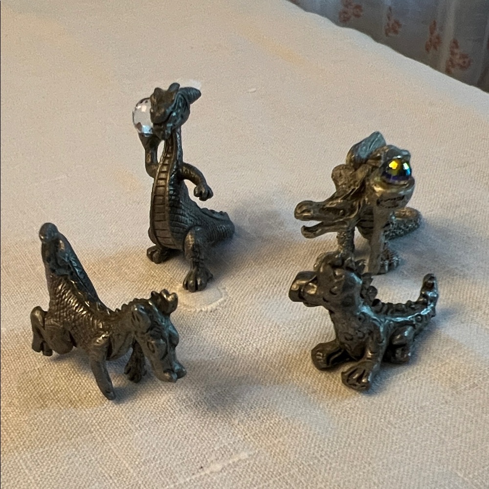 Pewter Dragon Figurine Lot of 4.